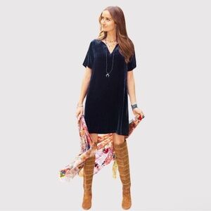 Sundance 'Olivia'‎ Velvet Silk Blend Dress in Midnight Blue Size Medium